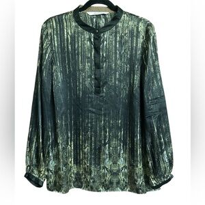 Robert Graham 100% Silk Snakeskin Print Tunic Shirt Black/Cream Whimsigoth L/XL